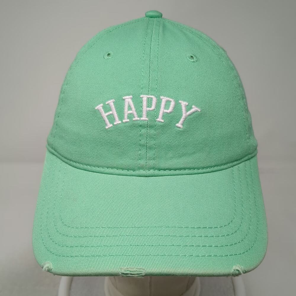 Aerie Baseball Cap Green One Size Happy Embroidered Cotton Slideback Hat - Picture 2 of 11